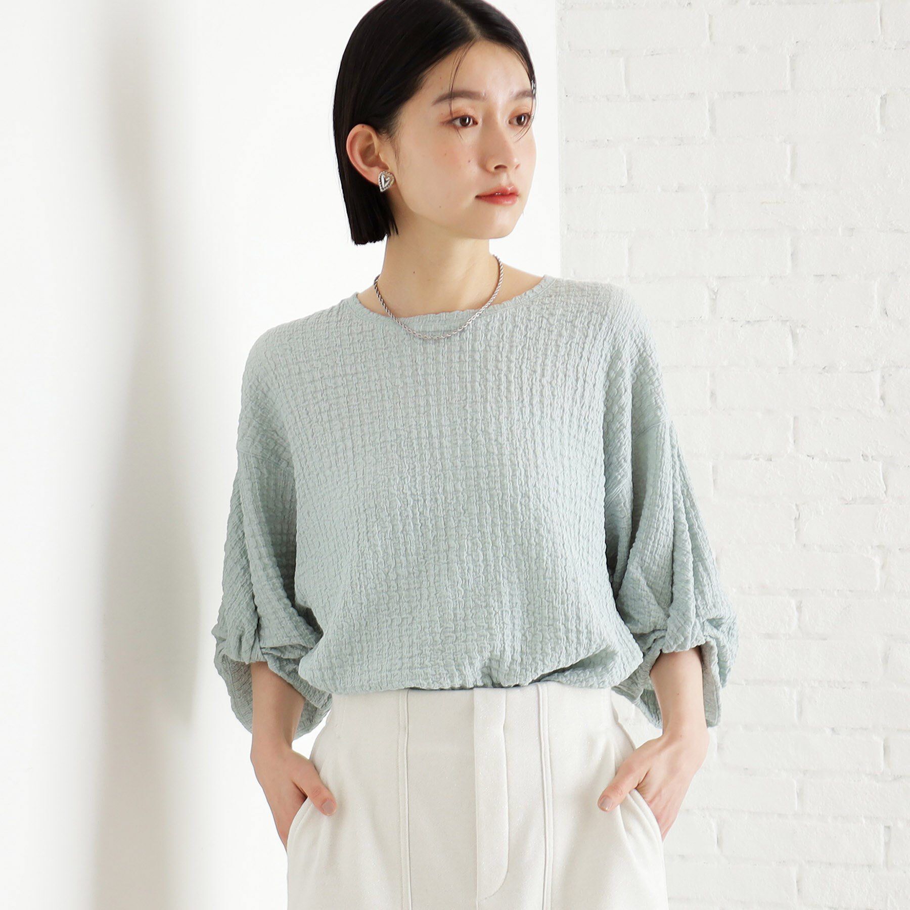 THE SHOP TK「ポコポコ袖タックプルオーバー【洗濯機OK】」|Tシャツ・カットソー|サックスブルー(09