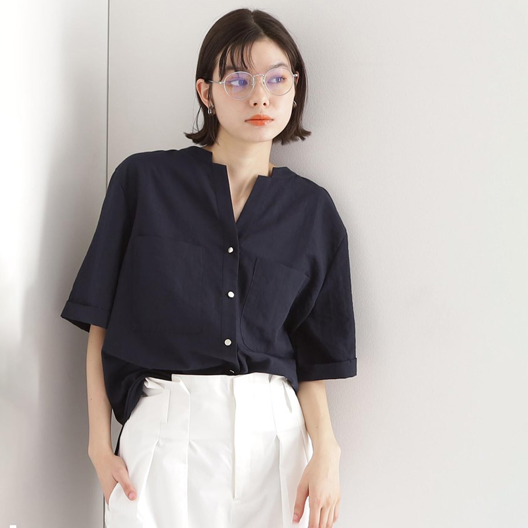 THE SHOP TK「ダブルポケット5分袖シャツ【体型カバー/洗濯機OK】」|シャツ・ブラウス|