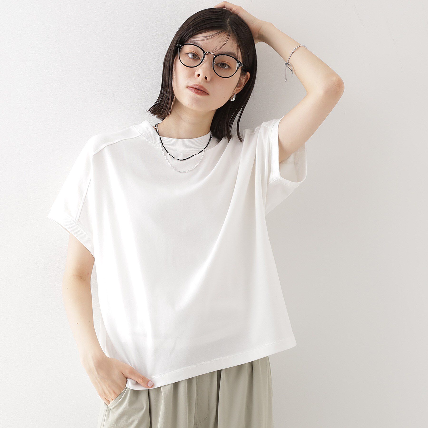 THE SHOP TK「フレンチ袖プルオーバー【毛玉になりにくい/接触冷感/UV/洗濯機OK】」|Tシャツ・カットソー|オフホワイト(003