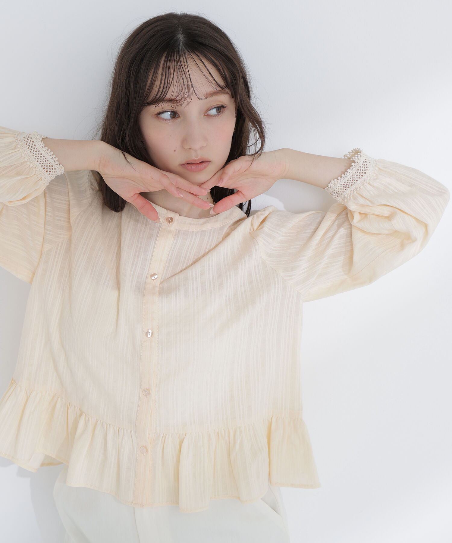  「レースカフスブラウス」|シャツ・ブラウス|ペールオレン