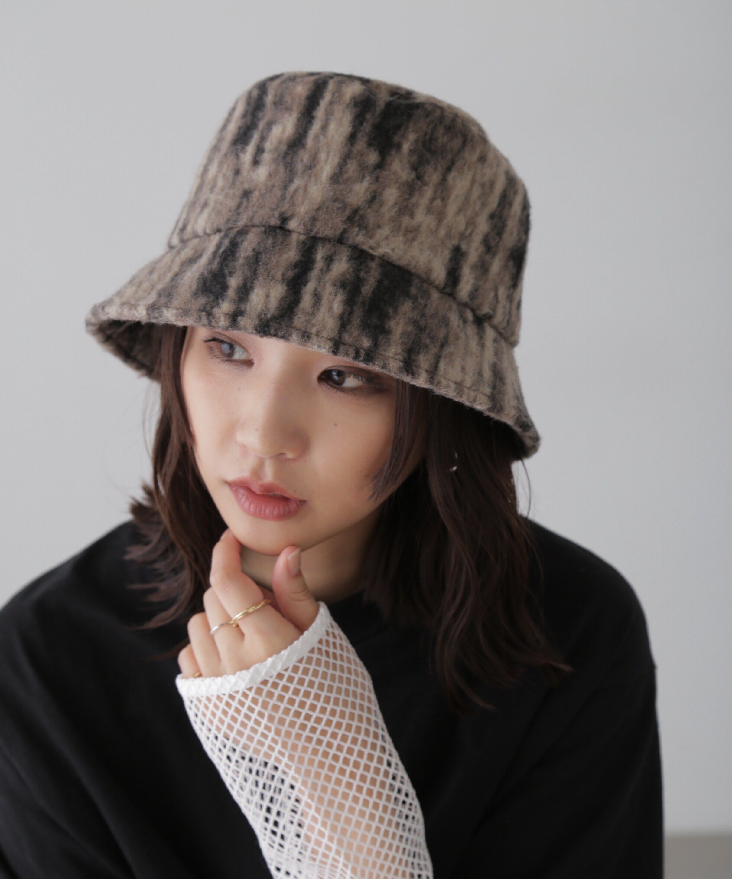  「ウッドライクシャギーバケット」|ソックス|ブラック1