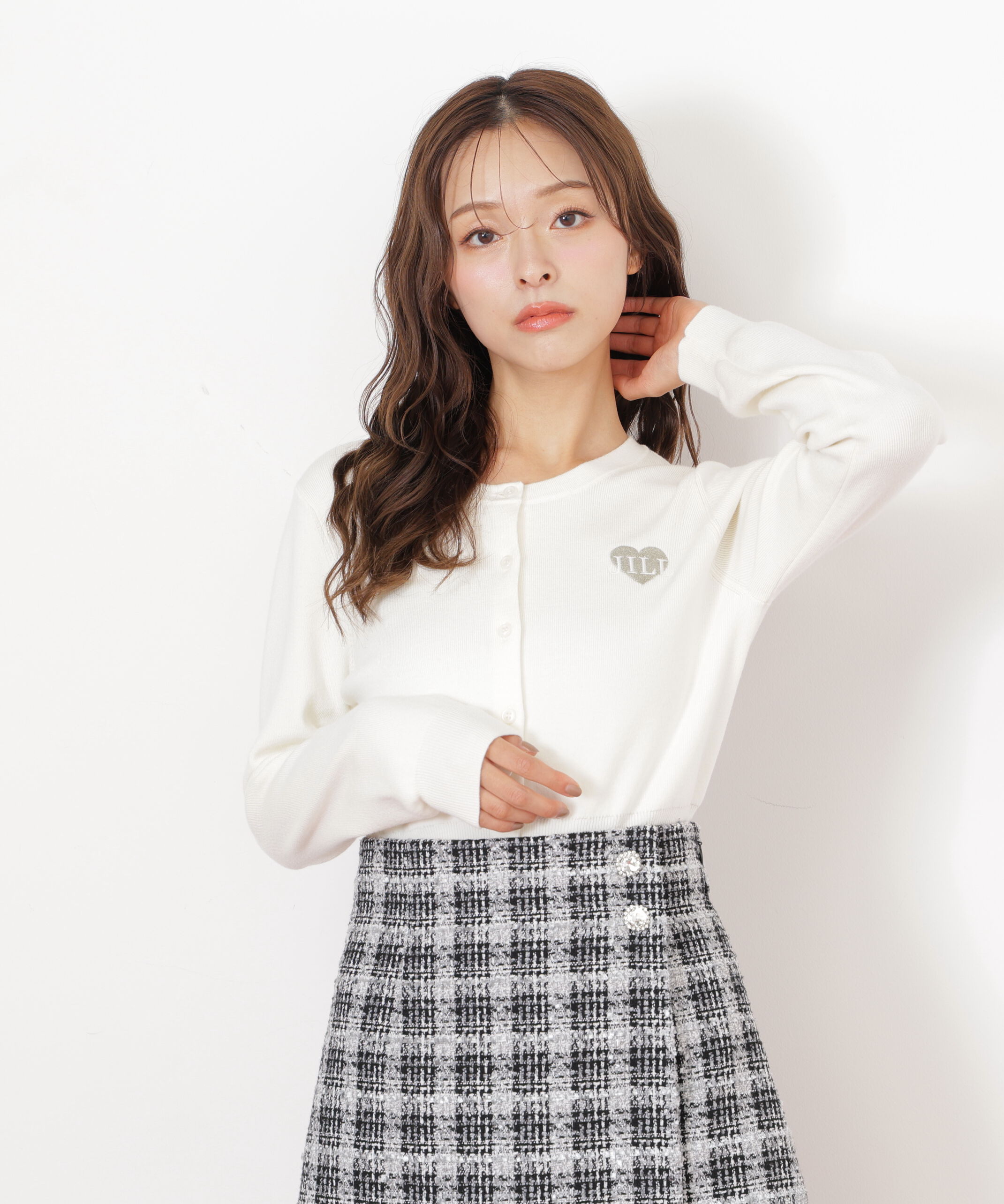  「ハート刺繍カラーカーディガン」|ニット・セーター|