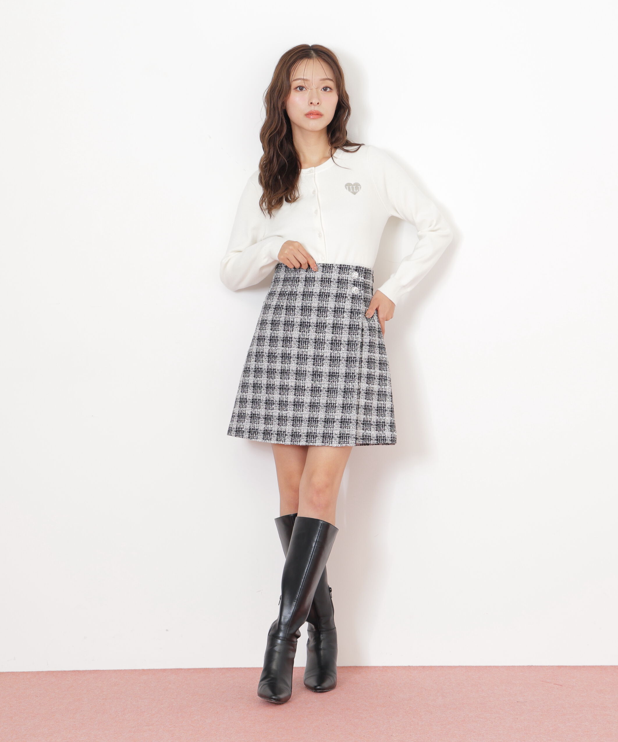  「ハート刺繍カラーカーディガン」|ニット・セーター|