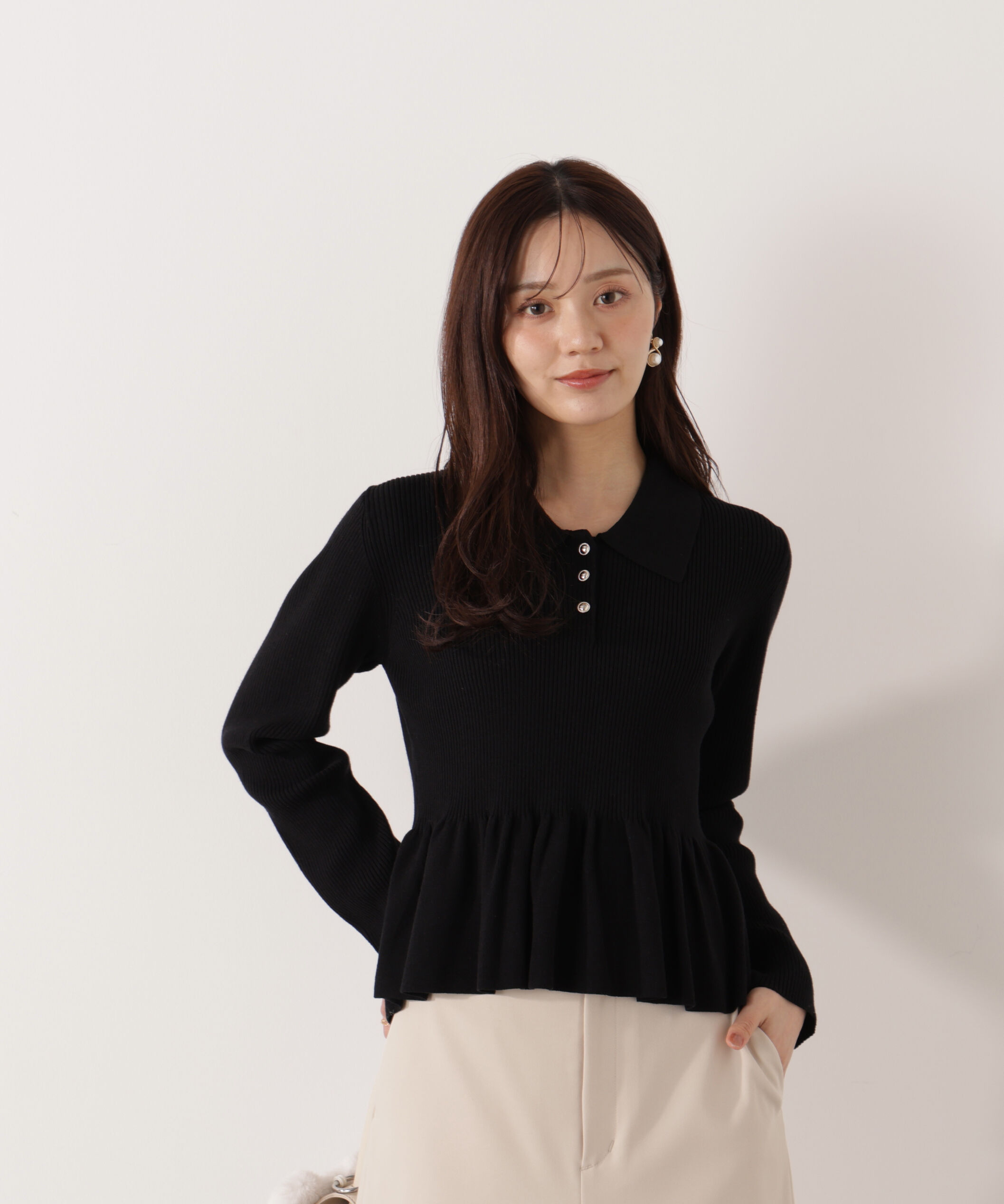 PROPORTION BODY DRESSING「＜ハンドウォッシャブル＞ペプラムポロニット 26SS」|ニット・セーター|