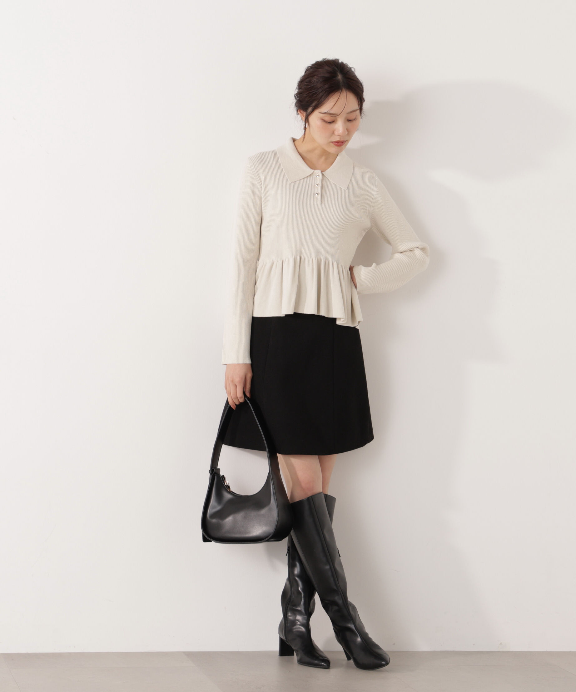 PROPORTION BODY DRESSING「＜ハンドウォッシャブル＞ペプラムポロニット 26SS」|ニット・セーター|