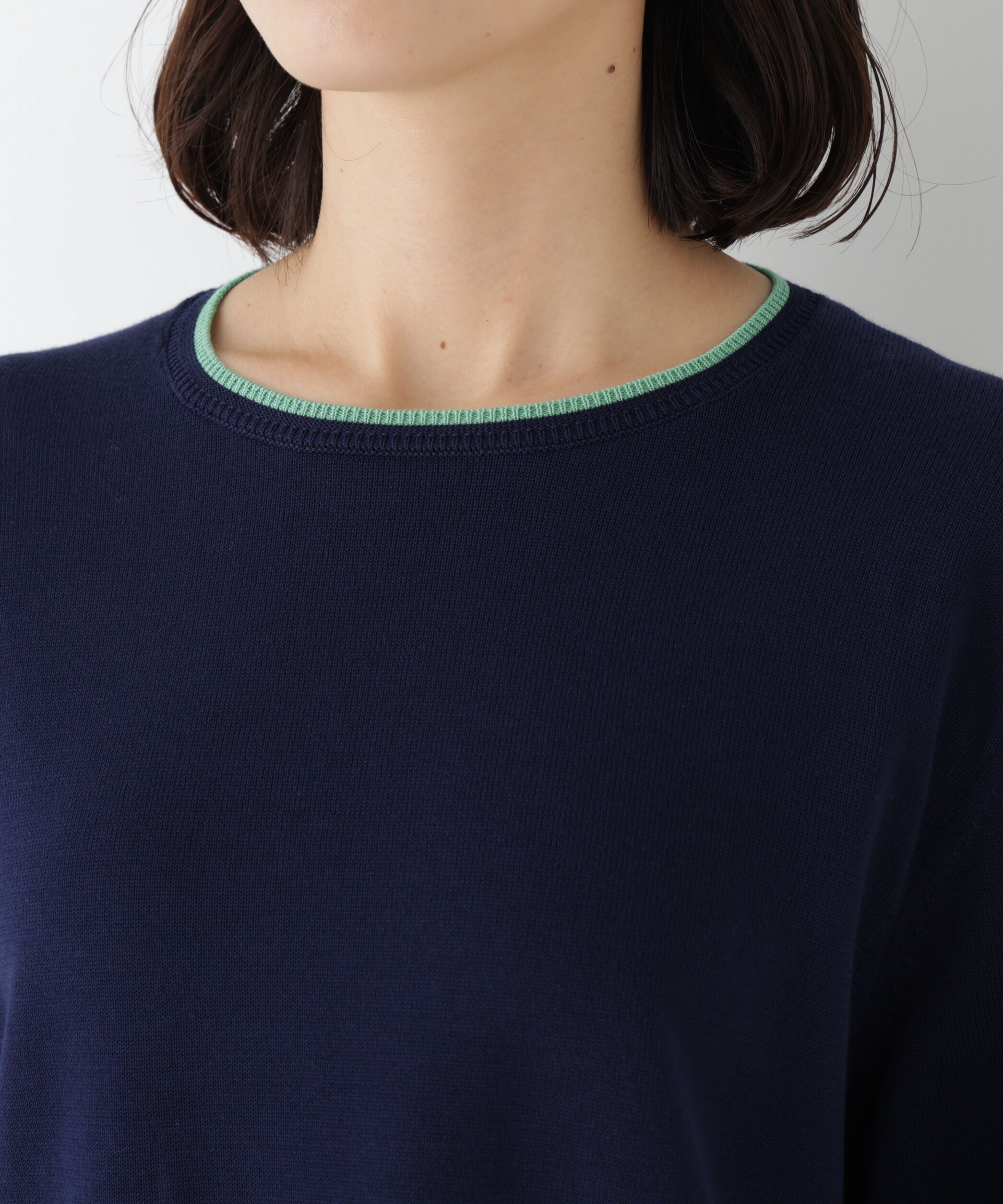  「◆《ウォッシャブル》オーガニックコットン混ライン入プルオーバー」|ニット・セーター|