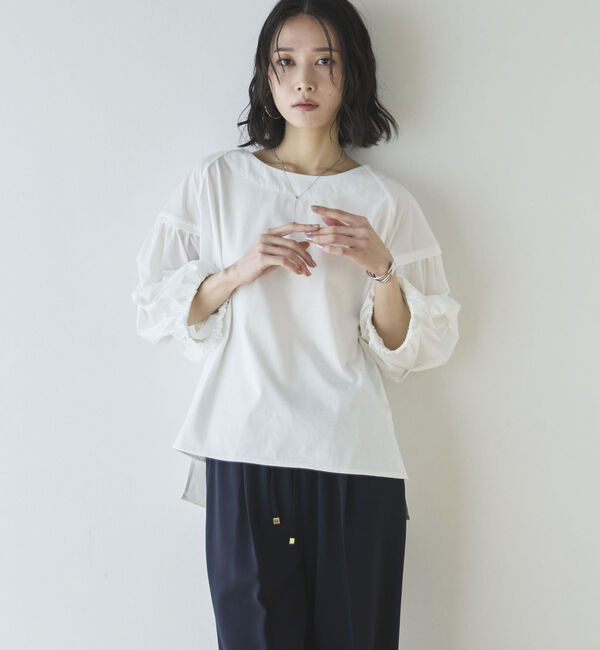 Doux archives「【接触冷感／イージーケア】タックデザイントップス」|Tシャツ・カットソー|OFF WHITE