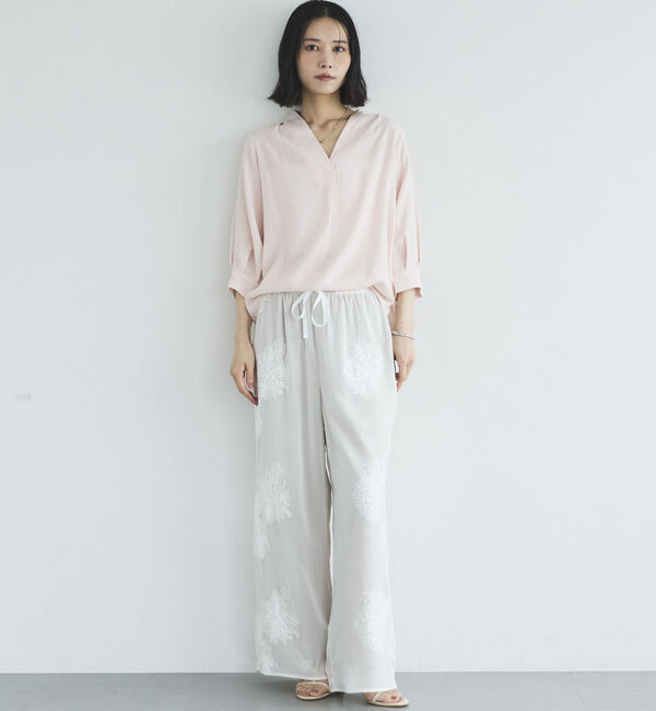 Doux archives「ウォッシャブルリネンライクⅤ開きタックブラウス」|シャツ・ブラウス|