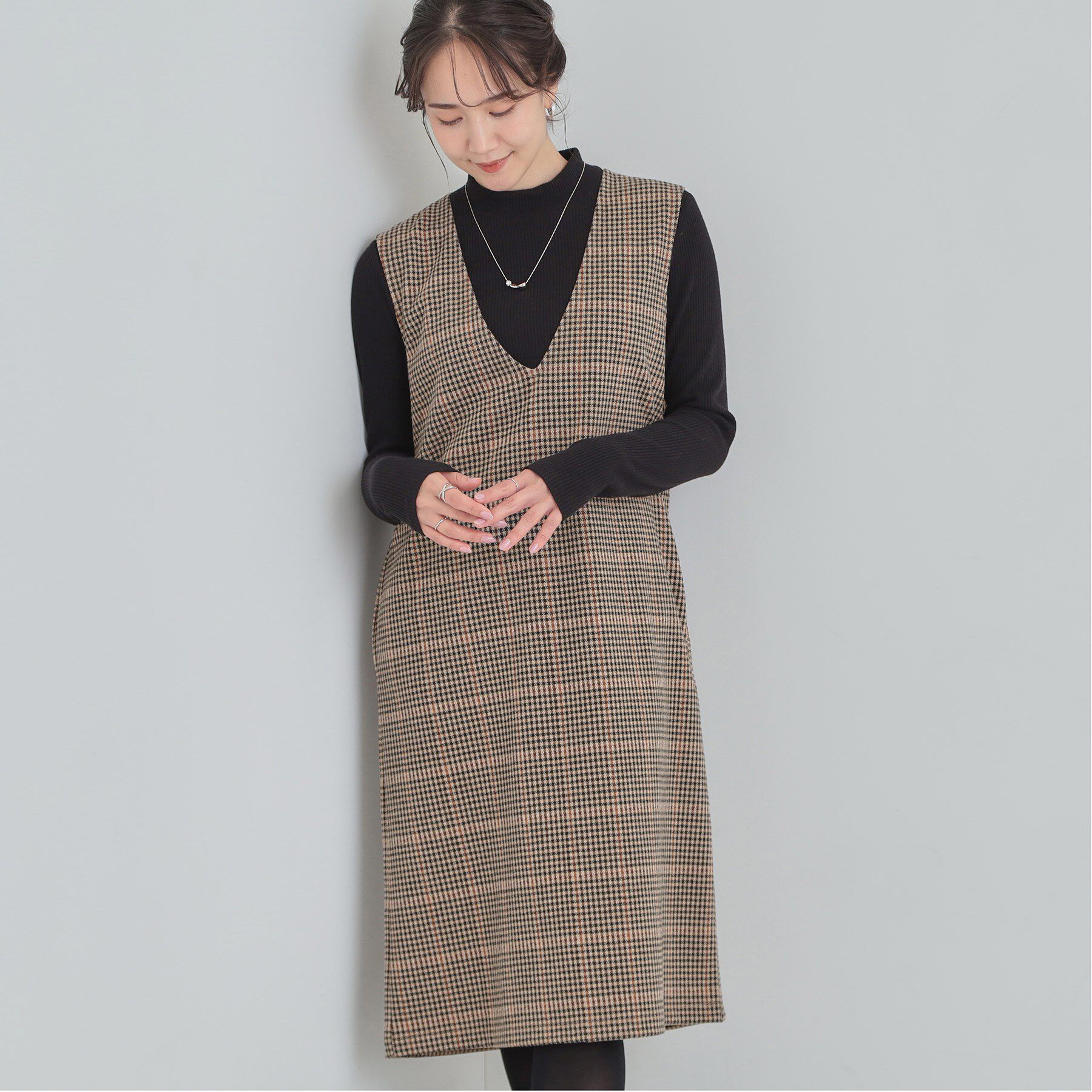 SHOO･LA･RUE「【2点セット/洗濯機可】時短でコーデが決まる ジャンドレ+リブインナー」|ワンピース|ベージュ(252)