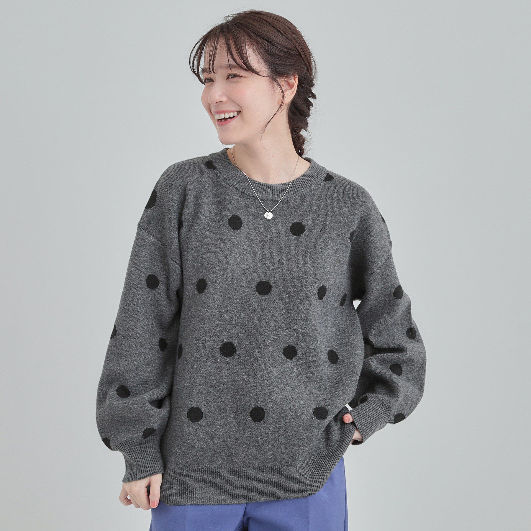 SHOO･LA･RUE「【S-LL/洗濯機可】体型カバーができる 大人のドット柄ニット」|ニット・セーター|