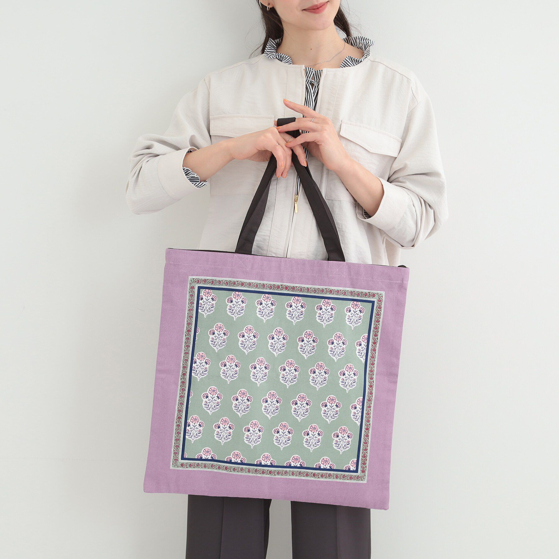 SHOO･LA･RUE「【インド製】スクエアファスナートートバッグ」|トートバッグ|パープル(482)