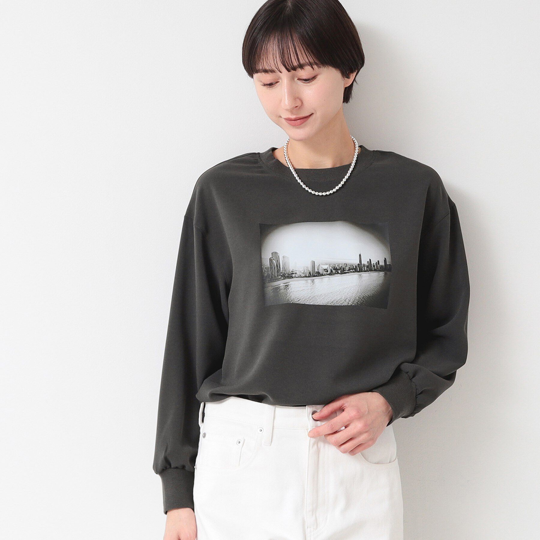 Dessin「【洗える】バックヘンリープリントブラウス（XS～L）」|シャツ・ブラウス|チャコールグレー(0