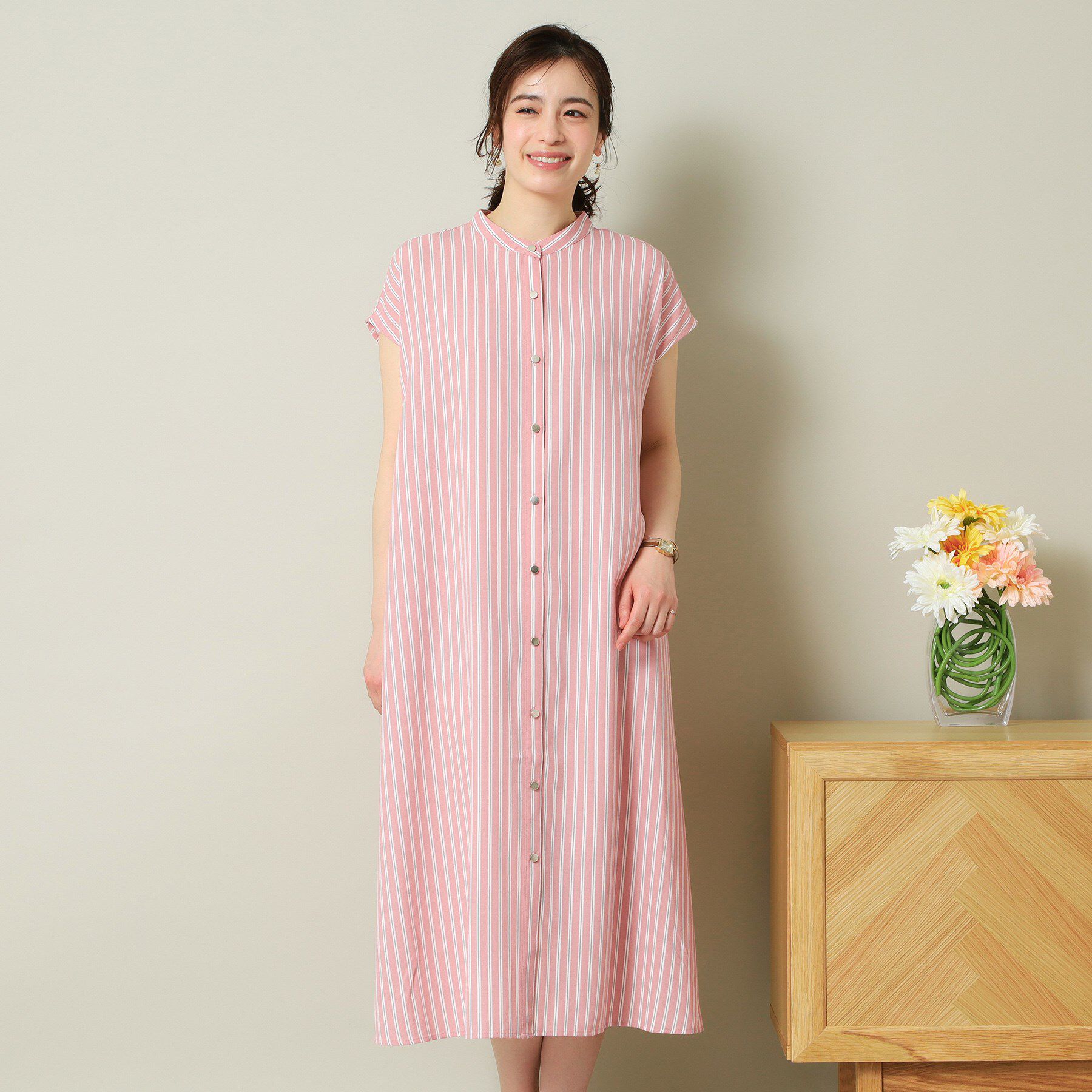 ITS&rsquo;DEMO「【UVケア／吸水速乾／洗濯機OK／冷感】麻調合繊前開きワンピース＜ラク服シリーズ＞」|ワンピース|