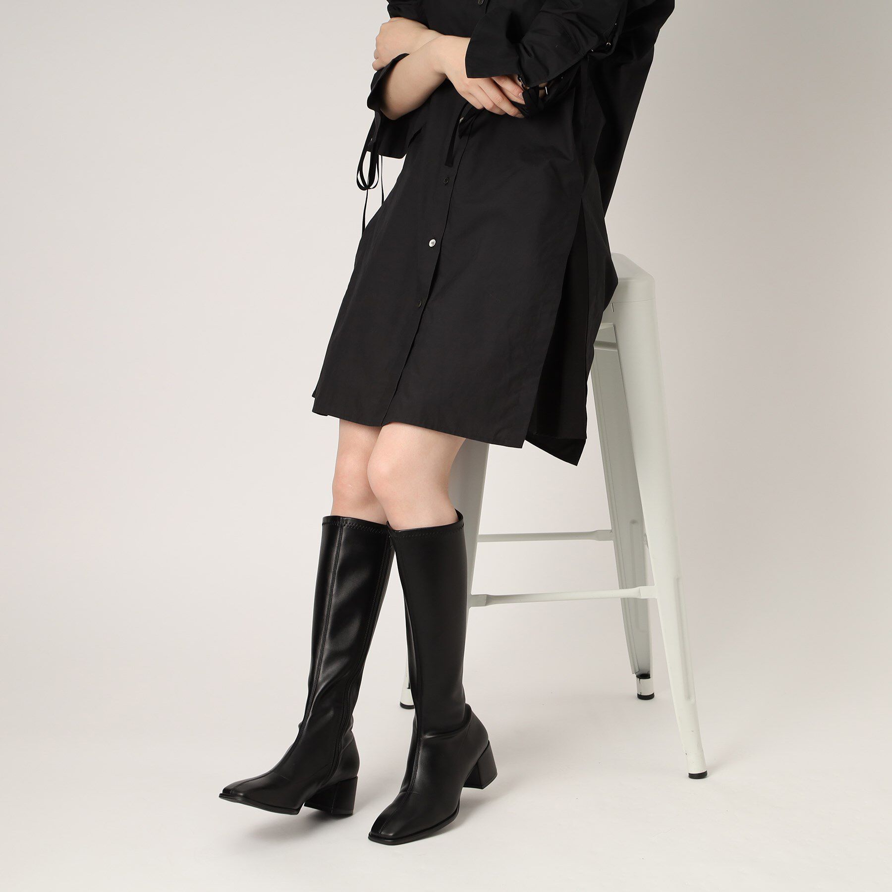 ESPERANZA「スクエアトゥロングブーツ【ロングセラー／歩きやすい／ローヒール／ストレッチ／サイドジップ／着脱簡単／」|ショートブーツ|