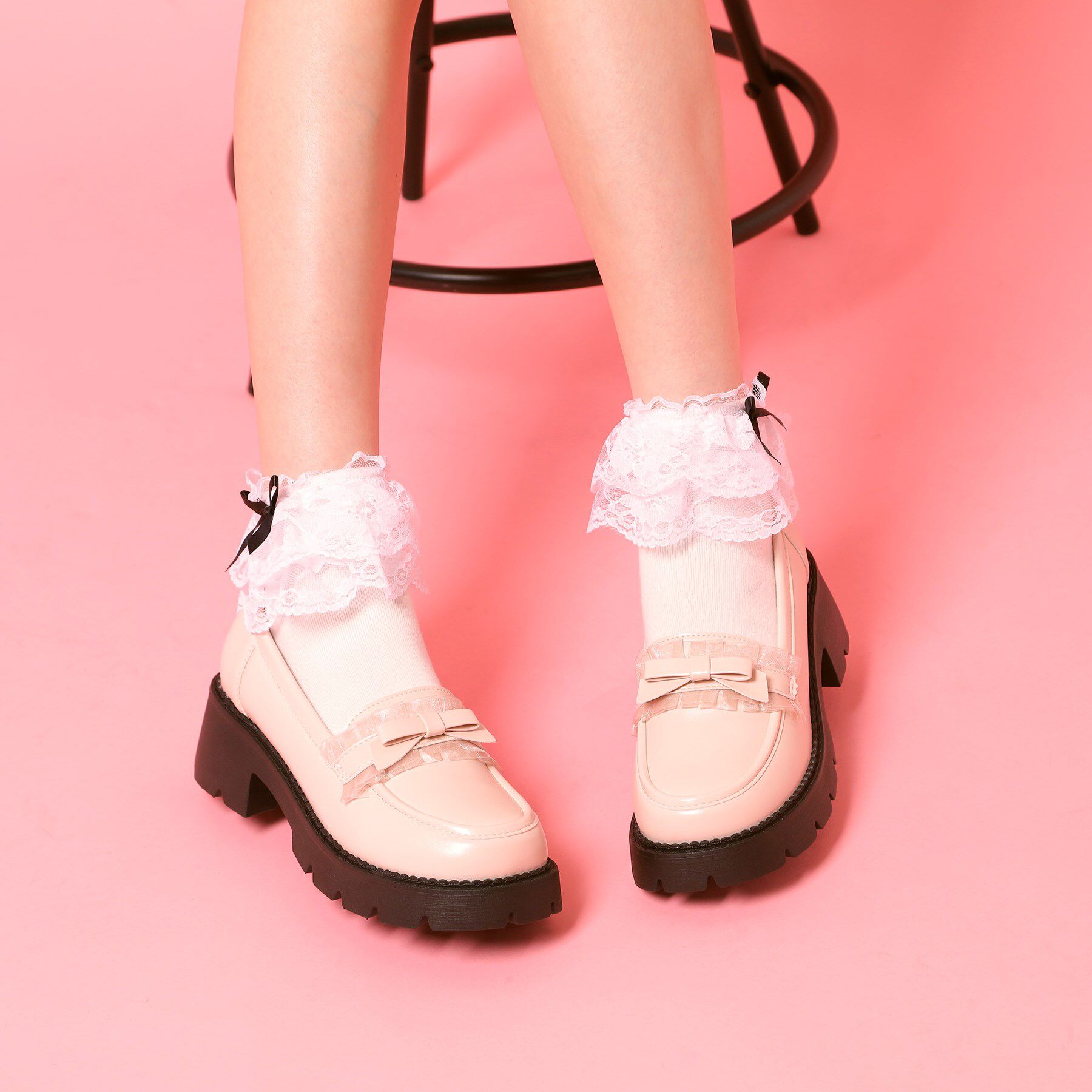 csT&P「フリル付きリボンローファー」|パンプス|アイボリー(004)