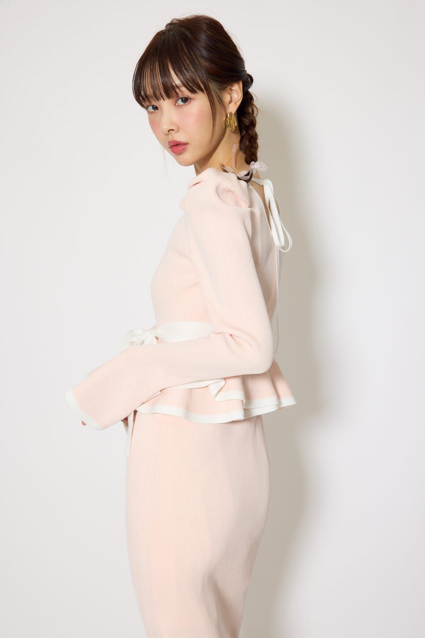 rienda「配色ペプラムタイトニットワンピース」|ワンピース|