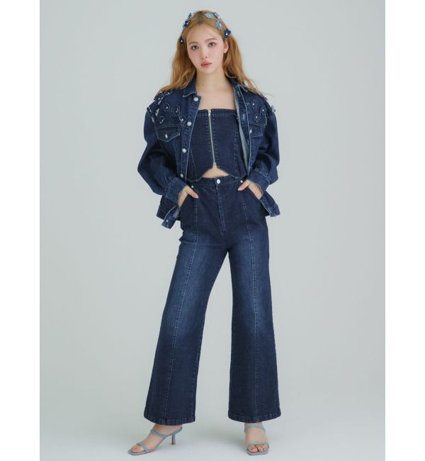 CALNAMUR「BACK RIBBON DENIM ALL IN ONE/バックリボンデニムオールインワン」|ワンピース|