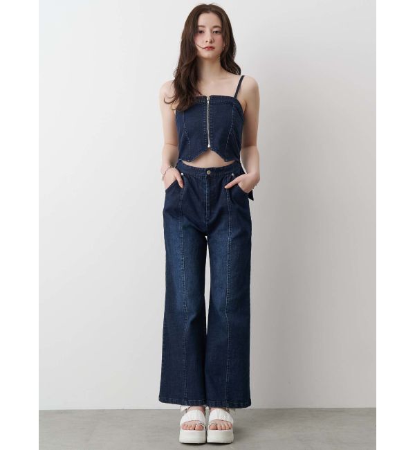 CALNAMUR「BACK RIBBON DENIM ALL IN ONE/バックリボンデニムオールインワン」|ワンピース|