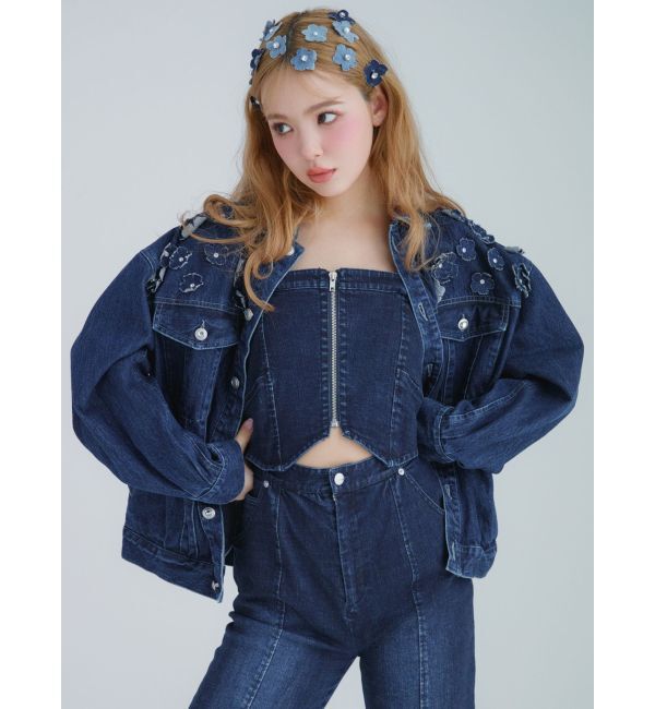 CALNAMUR「BACK RIBBON DENIM ALL IN ONE/バックリボンデニムオールインワン」|ワンピース|