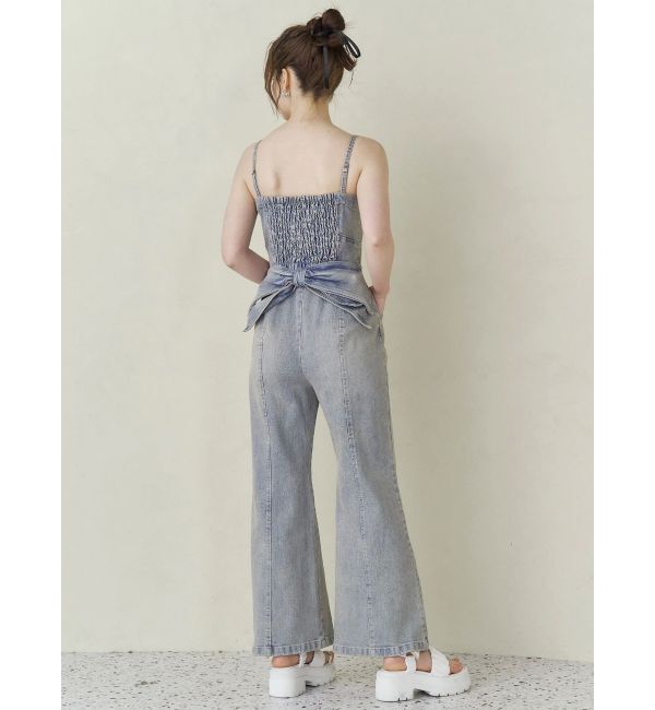 CALNAMUR「BACK RIBBON DENIM ALL IN ONE/バックリボンデニムオールインワン」|ワンピース|