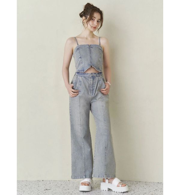CALNAMUR「BACK RIBBON DENIM ALL IN ONE/バックリボンデニムオールインワン」|ワンピース|