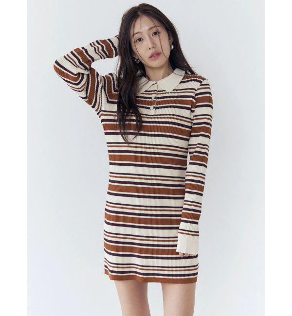 CALNAMUR「マルチボーダーポロニットワンピース」|ワンピース|