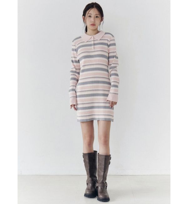 CALNAMUR「マルチボーダーポロニットワンピース」|ワンピース|