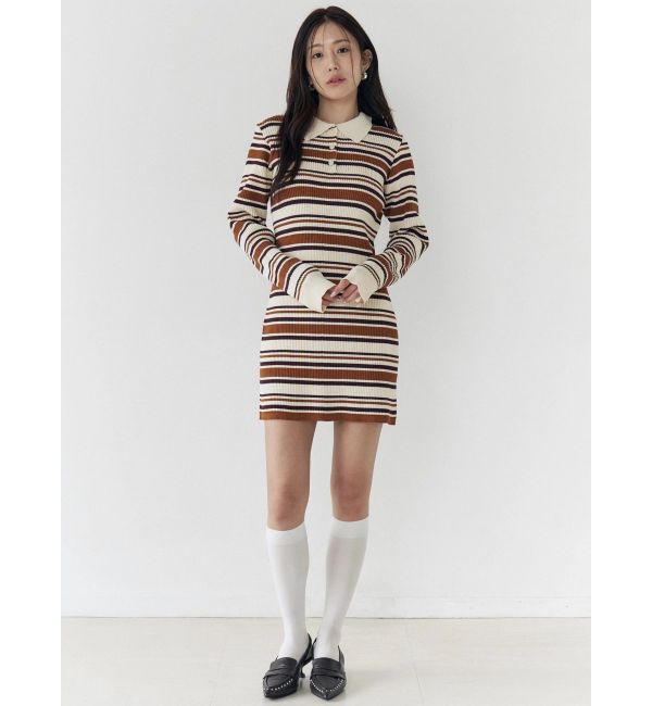 CALNAMUR「マルチボーダーポロニットワンピース」|ワンピース|