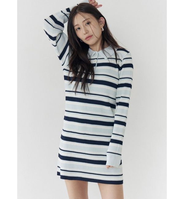 CALNAMUR「マルチボーダーポロニットワンピース」|ワンピース|