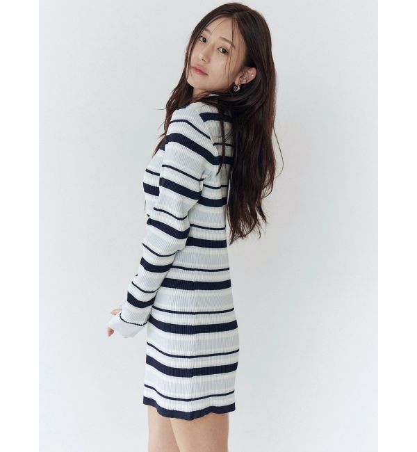 CALNAMUR「マルチボーダーポロニットワンピース」|ワンピース|