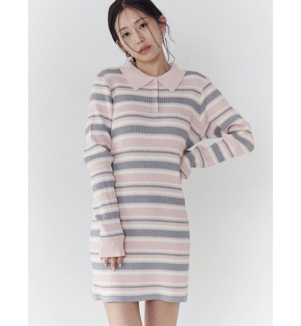 CALNAMUR「マルチボーダーポロニットワンピース」|ワンピース|