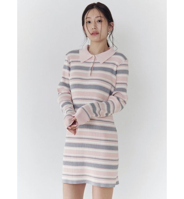 CALNAMUR「マルチボーダーポロニットワンピース」|ワンピース|