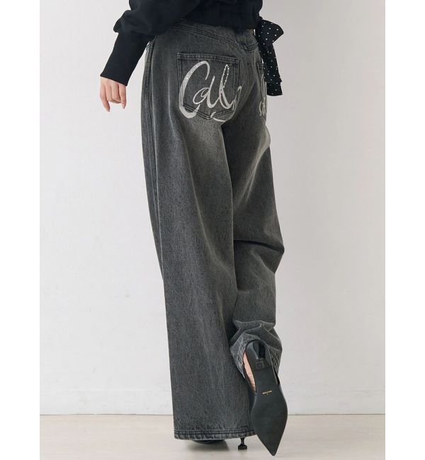 CALNAMUR「バックデザインワイドデニム」|デニム|ブラック