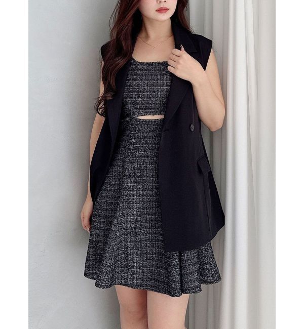 MERCURYDUO「カットアウトツイードミニマーメイドワンピース」|ワンピース|ブラック