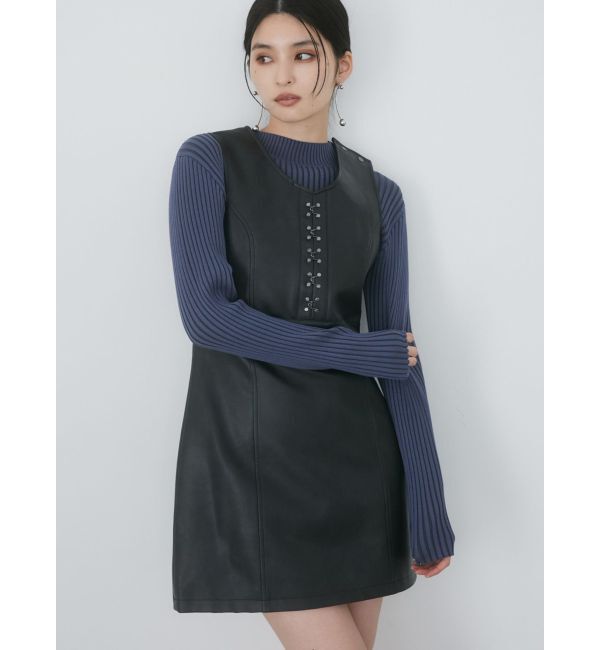 MURUA「フェイクレザーホックミニワンピース」|ワンピース|ブラック