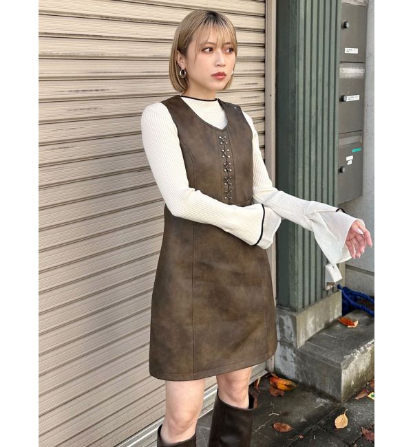 MURUA「フェイクレザーホックミニワンピース」|ワンピース|