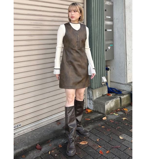 MURUA「フェイクレザーホックミニワンピース」|ワンピース|