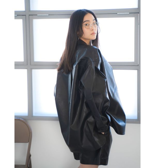 Ungrid「スリーブデザインフェイクレザーシャツ」|シャツ・ブラウス|