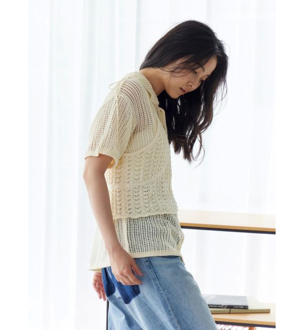 Ungrid「透かし編みキャミレイヤードニットカーデ」|カーディガン|
