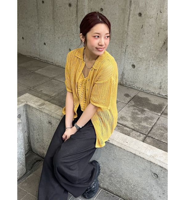 Ungrid「透かし編みキャミレイヤードニットカーデ」|カーディガン|オレンジ