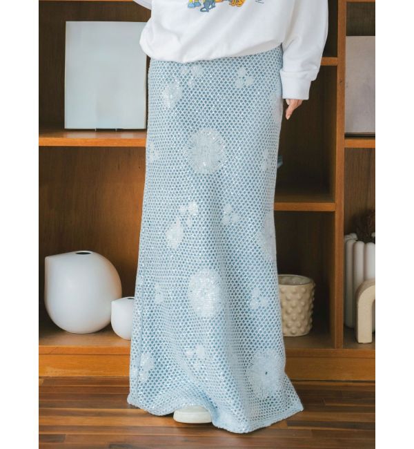 Ungrid「透かし編みスパンコールレイヤードスカート」|スカート|ブルー