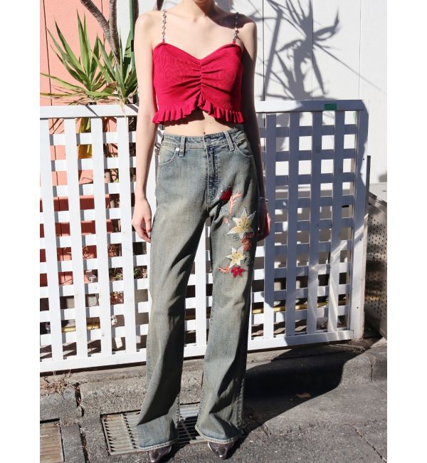 EVRIS「Embroideryフレアデニムパンツ」|デニム|