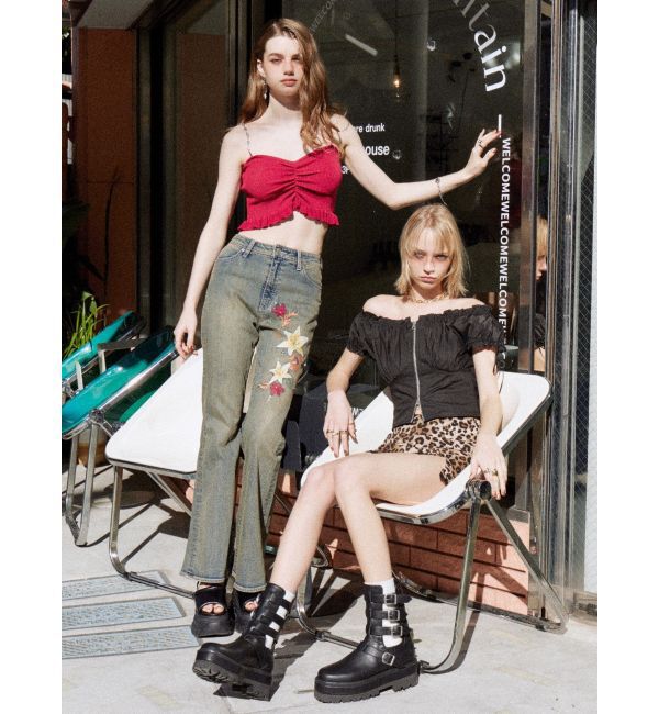 EVRIS「Embroideryフレアデニムパンツ」|デニム|