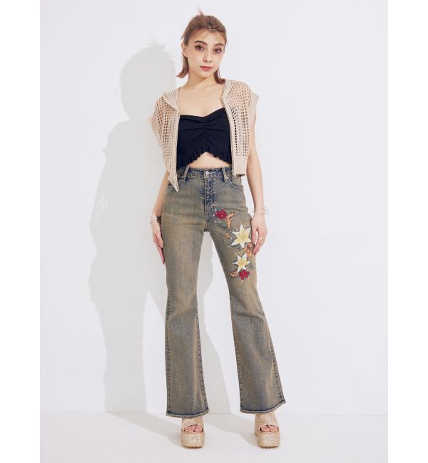 EVRIS「Embroideryフレアデニムパンツ」|デニム|