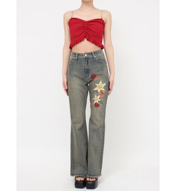 EVRIS「Embroideryフレアデニムパンツ」|デニム|