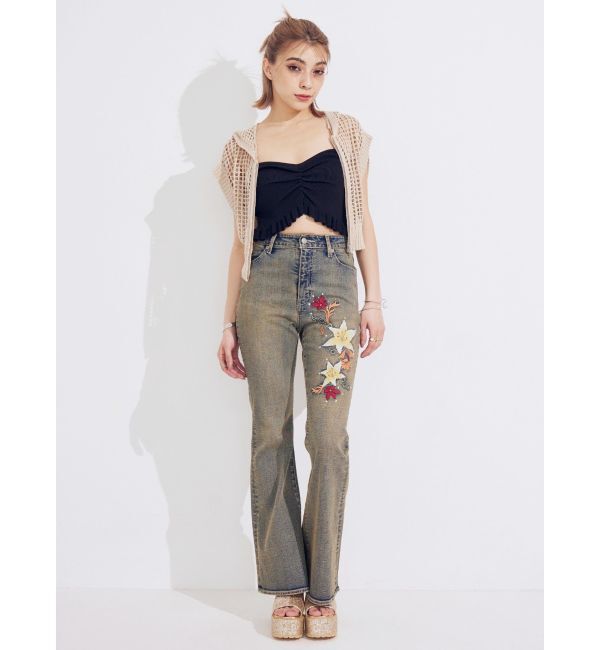 EVRIS「Embroideryフレアデニムパンツ」|デニム|