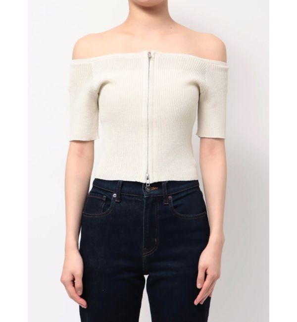 EVRIS「フロントジップハーフスリーブオフショルトップス」|Tシャツ・カットソー|