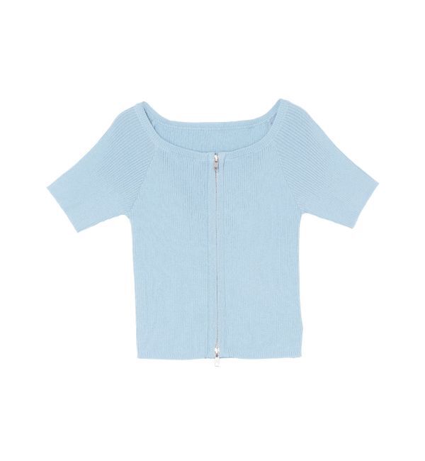 EVRIS「フロントジップハーフスリーブオフショルトップス」|Tシャツ・カットソー|