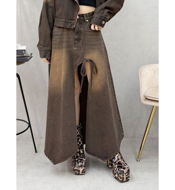 EVRIS「グラデーションスリットロングデニムスカート【セットアップ着用可能】」|スカート|ブラウン