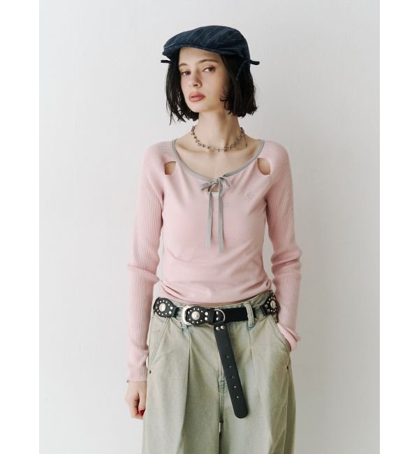 jouetie「オープンショルダーレイヤードニット」|ニット・セーター|